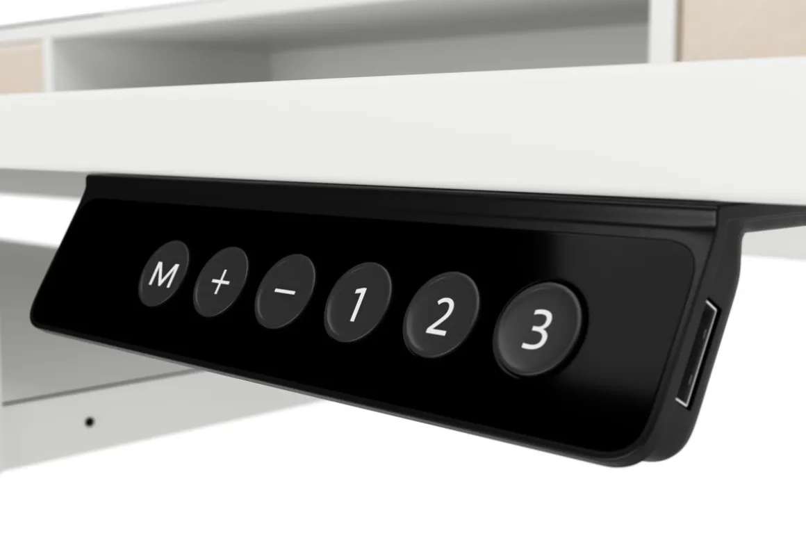 Stehpult elektrisch mit Ablage + Tastaturfach weiss 140 x 70 cm