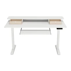 Stehpult elektrisch mit Ablage + Tastaturfach weiss 140 x 70 cm