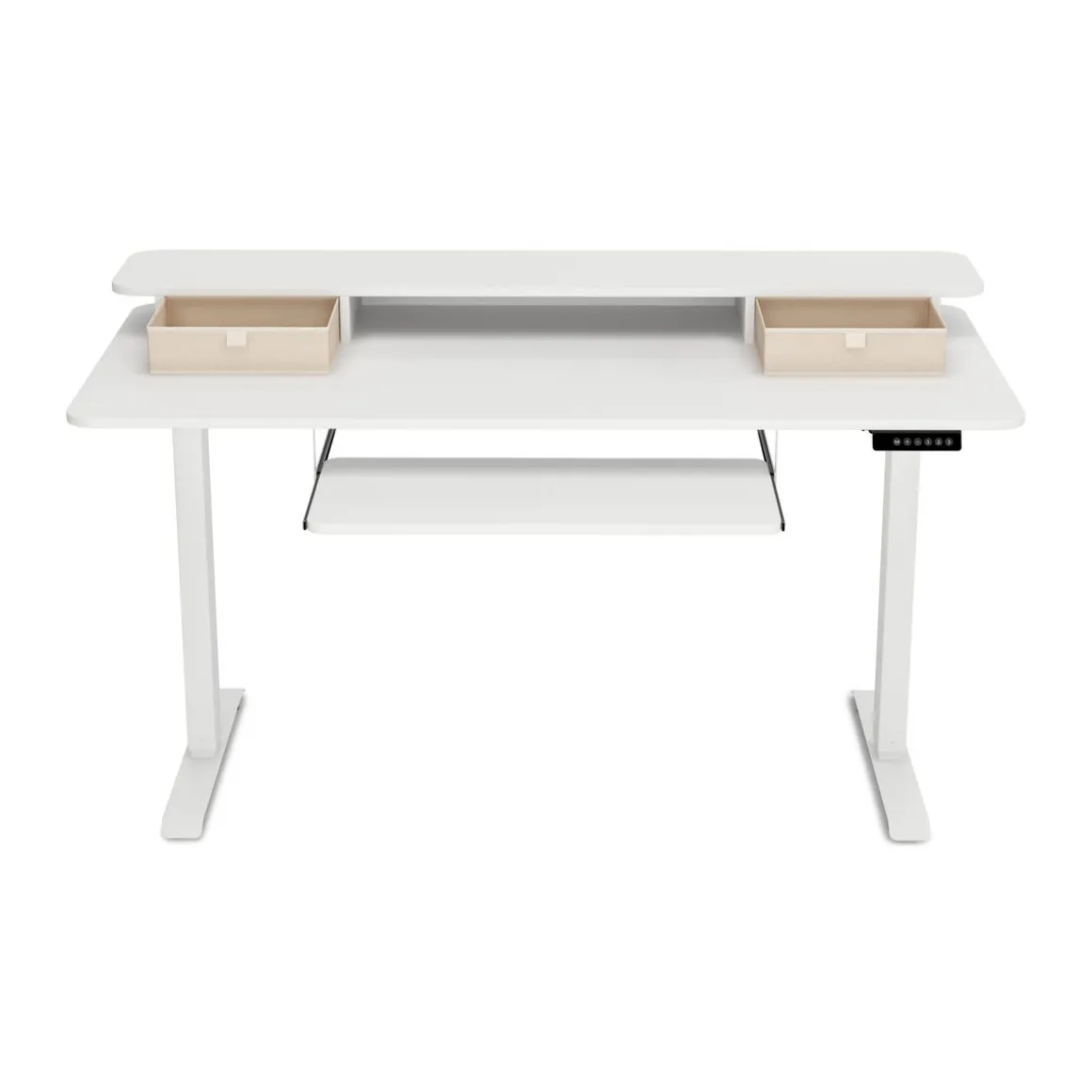 Stehpult elektrisch mit Ablage + Tastaturfach weiss 140 x 70 cm
