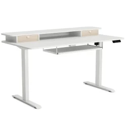 Stehpult elektrisch mit Ablage + Tastaturfach weiss 140 x 70 cm