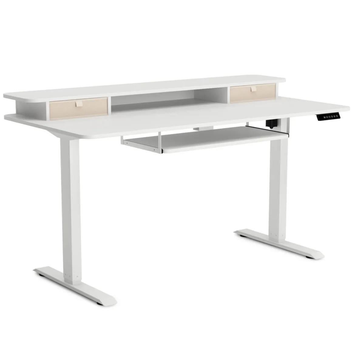 Stehpult elektrisch mit Ablage + Tastaturfach weiss 140 x 70 cm