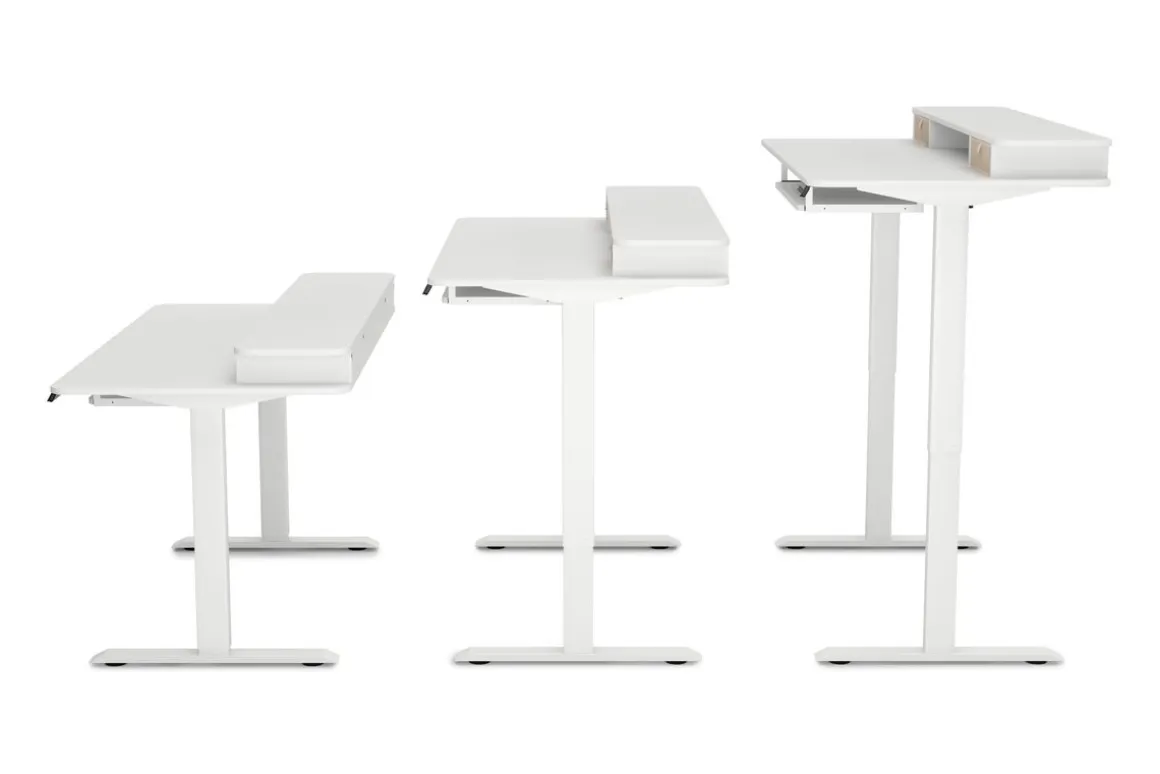 Stehpult elektrisch mit Ablage + Tastaturfach weiss 140 x 70 cm