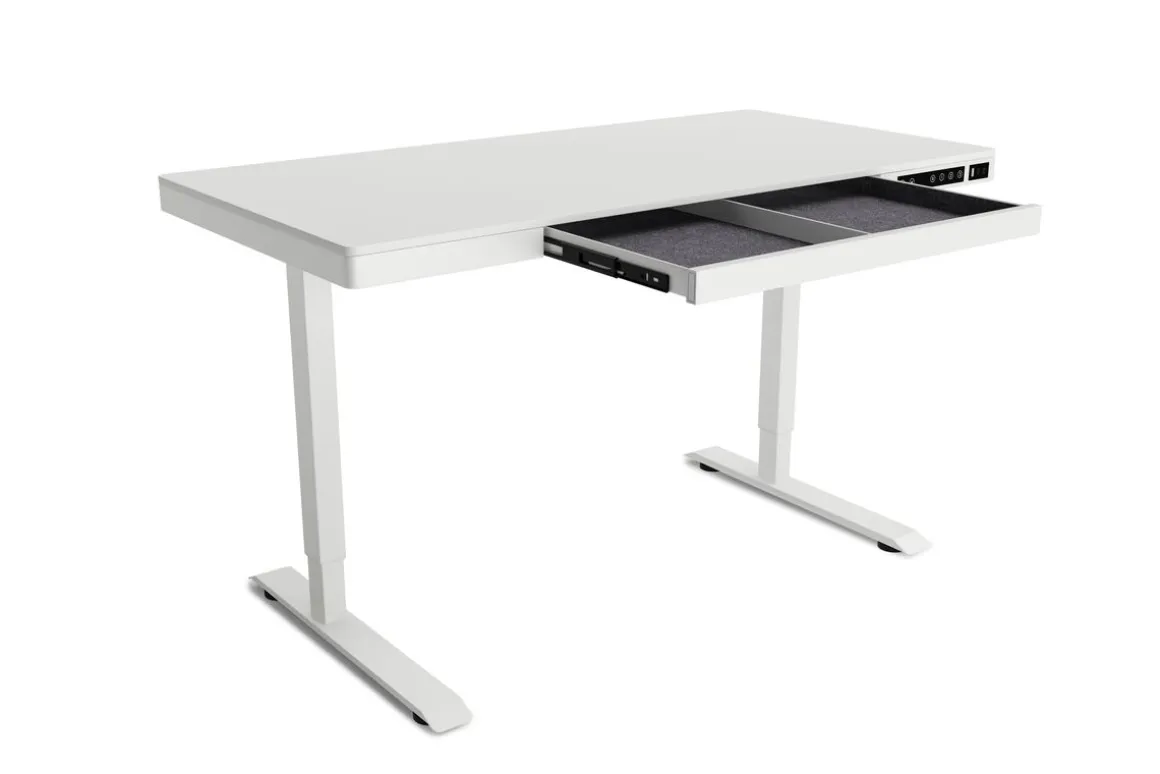 Stehpult elektrisch mit Schublade weiss 120 x 60 cm