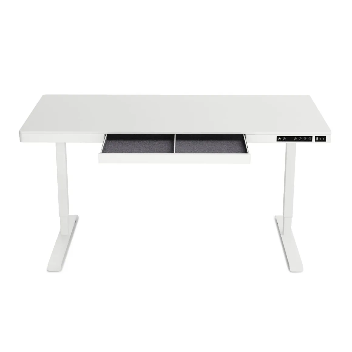 Stehpult elektrisch mit Schublade weiss 140 x 70 cm