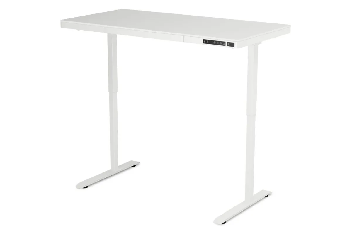Stehpult elektrisch mit Schublade weiss 140 x 70 cm