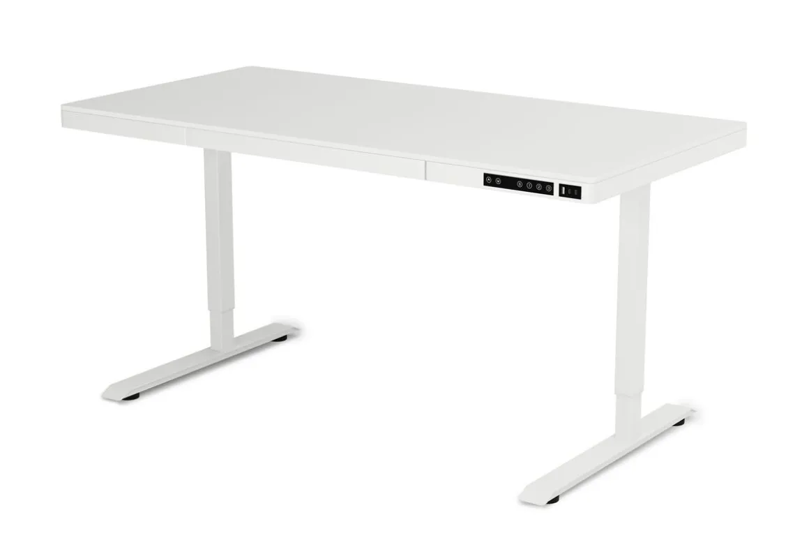 Stehpult elektrisch mit Schublade weiss 140 x 70 cm