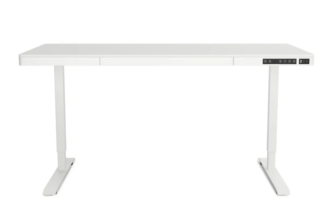 Stehpult elektrisch mit Schublade weiss 140 x 70 cm