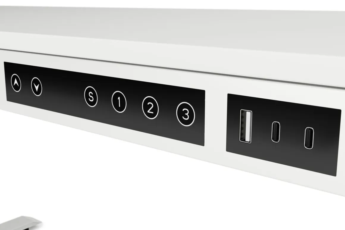Stehpult elektrisch mit Schublade weiss 140 x 70 cm