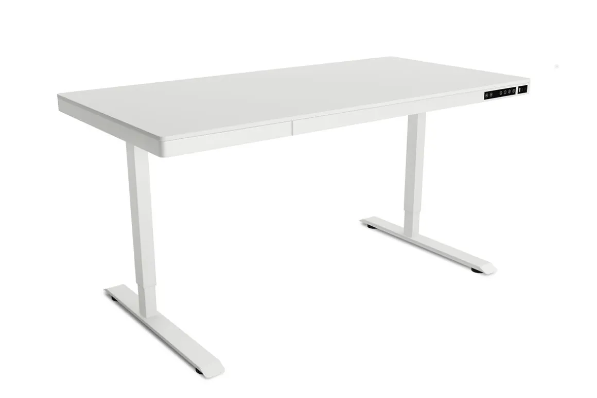 Stehpult elektrisch mit Schublade weiss 140 x 70 cm