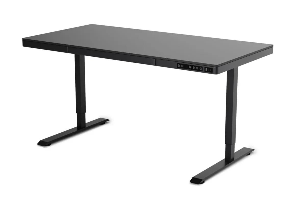 Stehpult elektrisch mit Schublade schwarz 140 x 70 cm