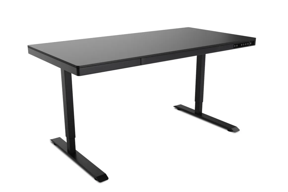Stehpult elektrisch mit Schublade schwarz 140 x 70 cm