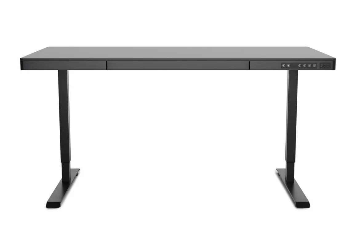 Stehpult elektrisch mit Schublade schwarz 140 x 70 cm