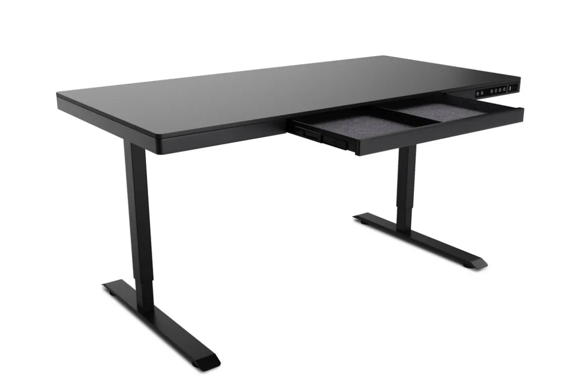 Stehpult elektrisch mit Schublade schwarz 140 x 70 cm