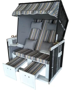 Strandkorb grau/weiss/beige