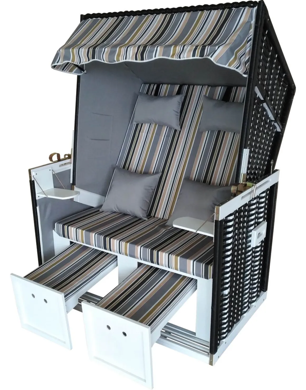 Strandkorb grau/weiss/beige
