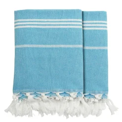Strandtuch Baumwolle 100 x 180 cm 2er Set blau/weiss