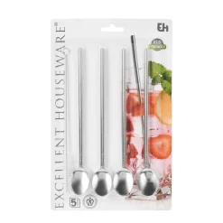 Strohhalm mit Löffel Set Edelstahl 5-teilig