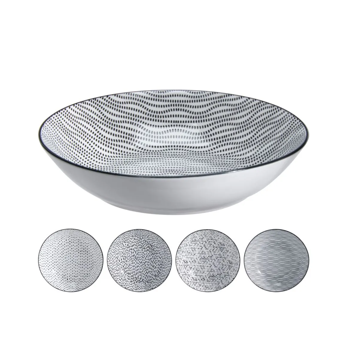 Suppenteller Set Porzellan 20 cm 4-teilig weiss/schwarz