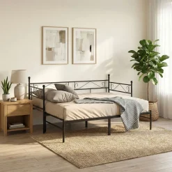Tagesbett Schlafsofa ausziehbar Metall ISALINE 90/180 x 190 cm schwarz