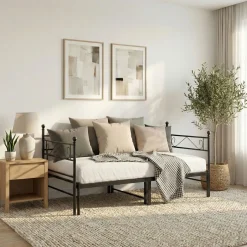 Tagesbett Schlafsofa ausziehbar Metall ISALINE 90/180 x 190 cm schwarz