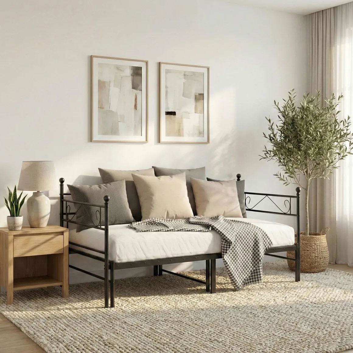 Tagesbett Schlafsofa ausziehbar Metall ISALINE 90/180 x 190 cm schwarz