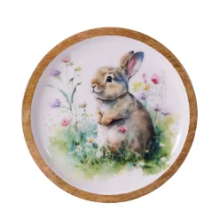 Teller Ostern Holz rund 22 cm natur/bunt