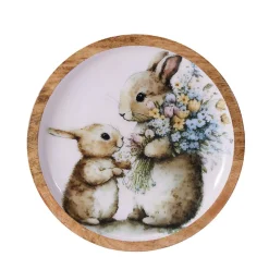 Teller Ostern Holz rund 22 cm natur/bunt