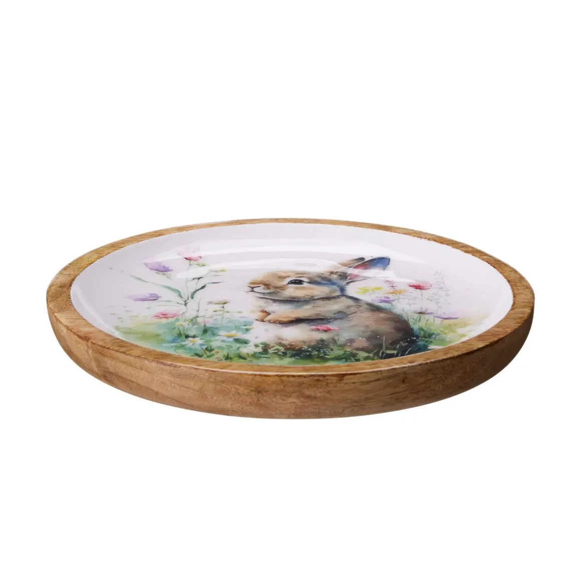 Teller Ostern Holz rund 22 cm natur/bunt