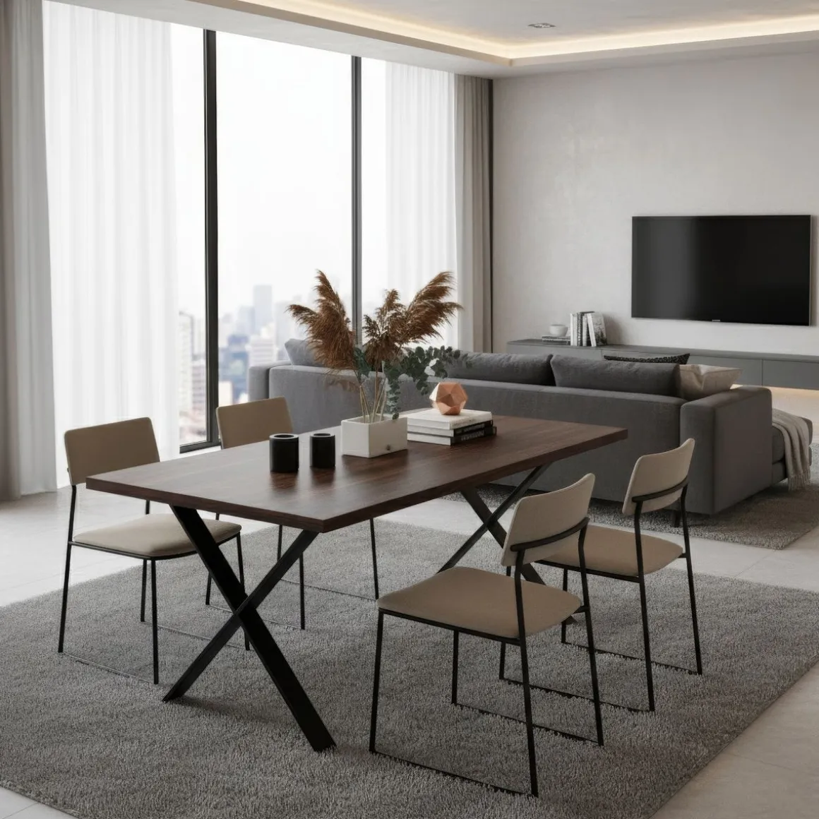 Tischgestell Stahl X-Form 80 x 71 cm 2er Set schwarz