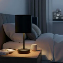 Tischlampe mit Stoffschirm schwarz