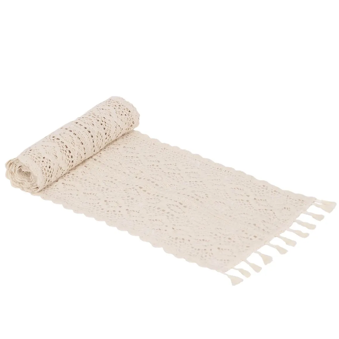 Tischläufer Makramee 240 x 24 cm beige