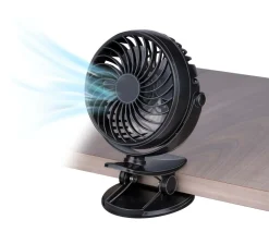 Tischventilator 360° mit USB und Tischklemme 3 Stufen schwarz