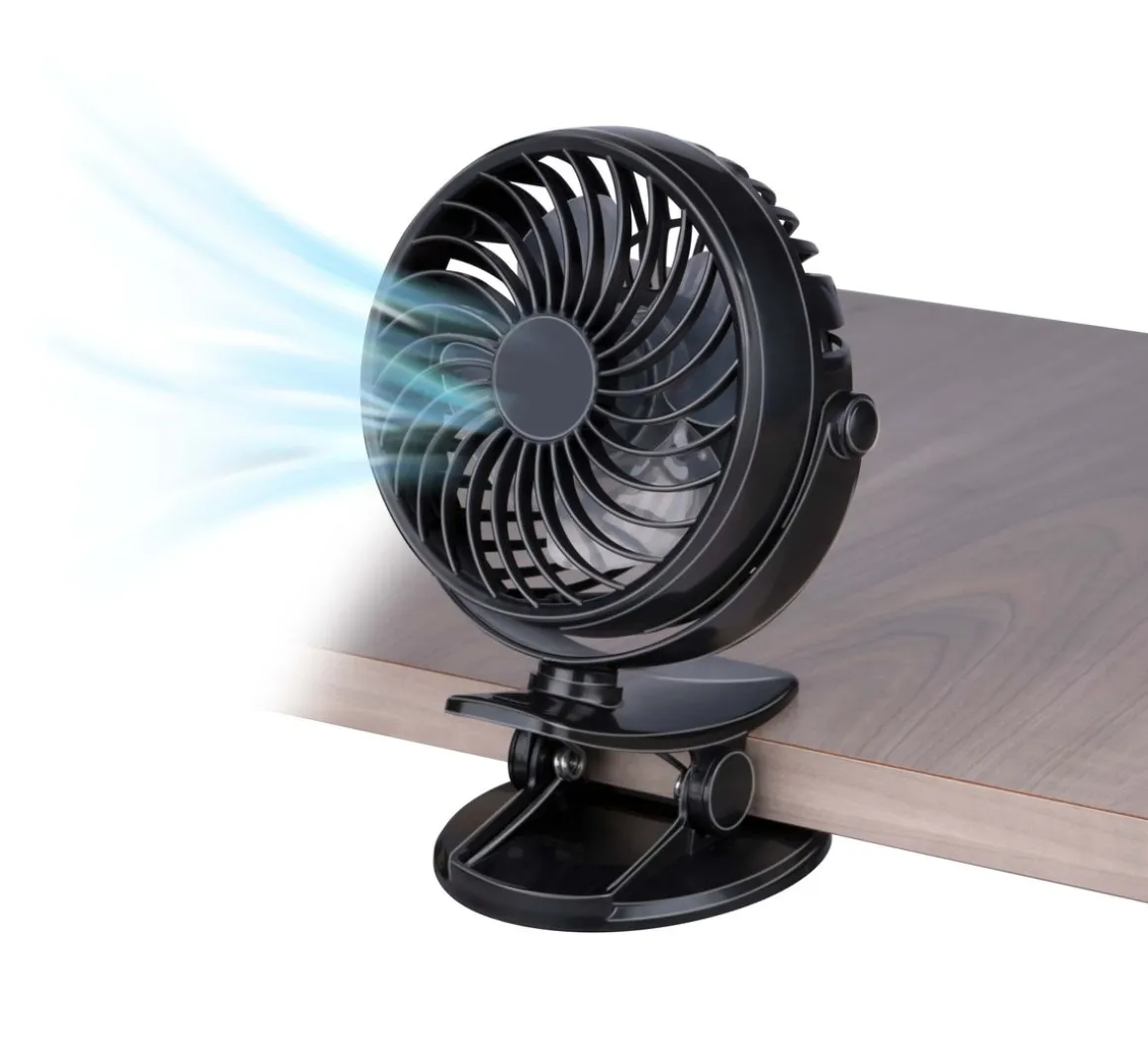 Tischventilator 360° mit USB und Tischklemme 3 Stufen schwarz