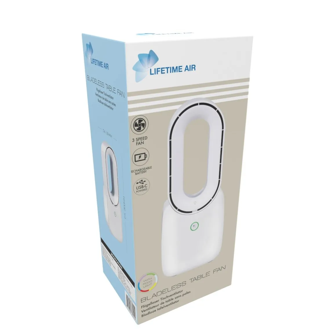 Tischventilator 3 Stufen mit USB und LED weiss