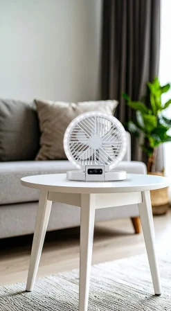 Tischventilator 5 Stufen mit USB und LED weiss