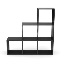 Treppenregal Raumteiler NASIR 6 Fächer 107 x 107 cm schwarz