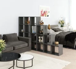 Treppenregal Raumteiler NASIR 6 Fächer 107 x 107 cm schwarz