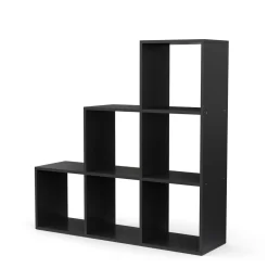 Treppenregal Raumteiler NASIR 6 Fächer 107 x 107 cm schwarz