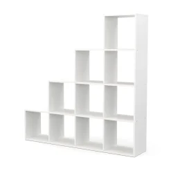 Treppenregal Raumteiler OMAR 10 Fächer 142 x 142 cm weiss
