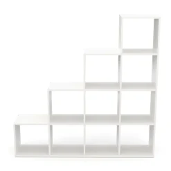 Treppenregal Raumteiler OMAR 10 Fächer 142 x 142 cm weiss