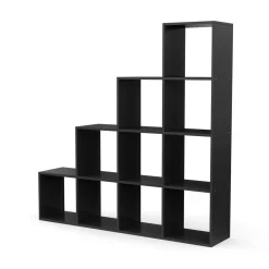 Treppenregal Raumteiler OMAR 10 Fächer 142 x 142 cm schwarz | GONSER.CH