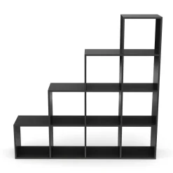 Treppenregal Raumteiler OMAR 10 Fächer 142 x 142 cm schwarz | GONSER.CH