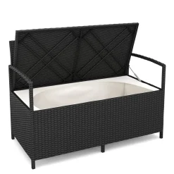 Truhenbank Rattan SUNNY 118 cm schwarz