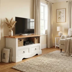 TV Möbel JOSE 99 x 44 x 54 cm weiss/natur