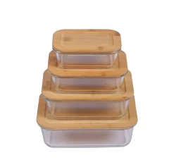 Vorratsbehälter Set Glas 4-teilig mit Bambusdeckel