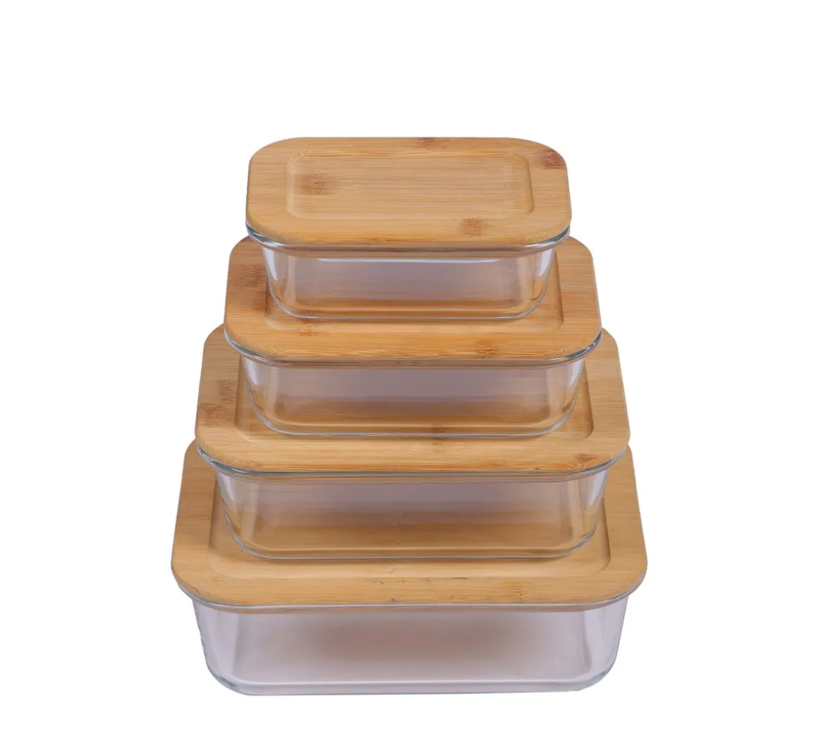 Vorratsbehälter Set Glas 4-teilig mit Bambusdeckel