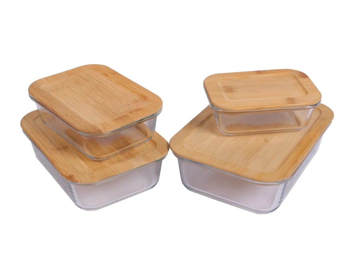 Vorratsbehälter Set Glas 4-teilig mit Bambusdeckel