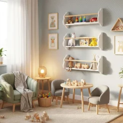 Wandregal Kinderzimmer DREAMYCLOUD 3er Set weiss/natur