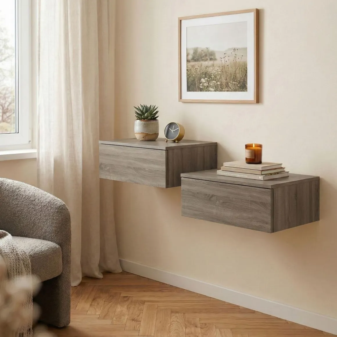 Wandregal mit Schublade OTIS 2er Set dunkelbraun