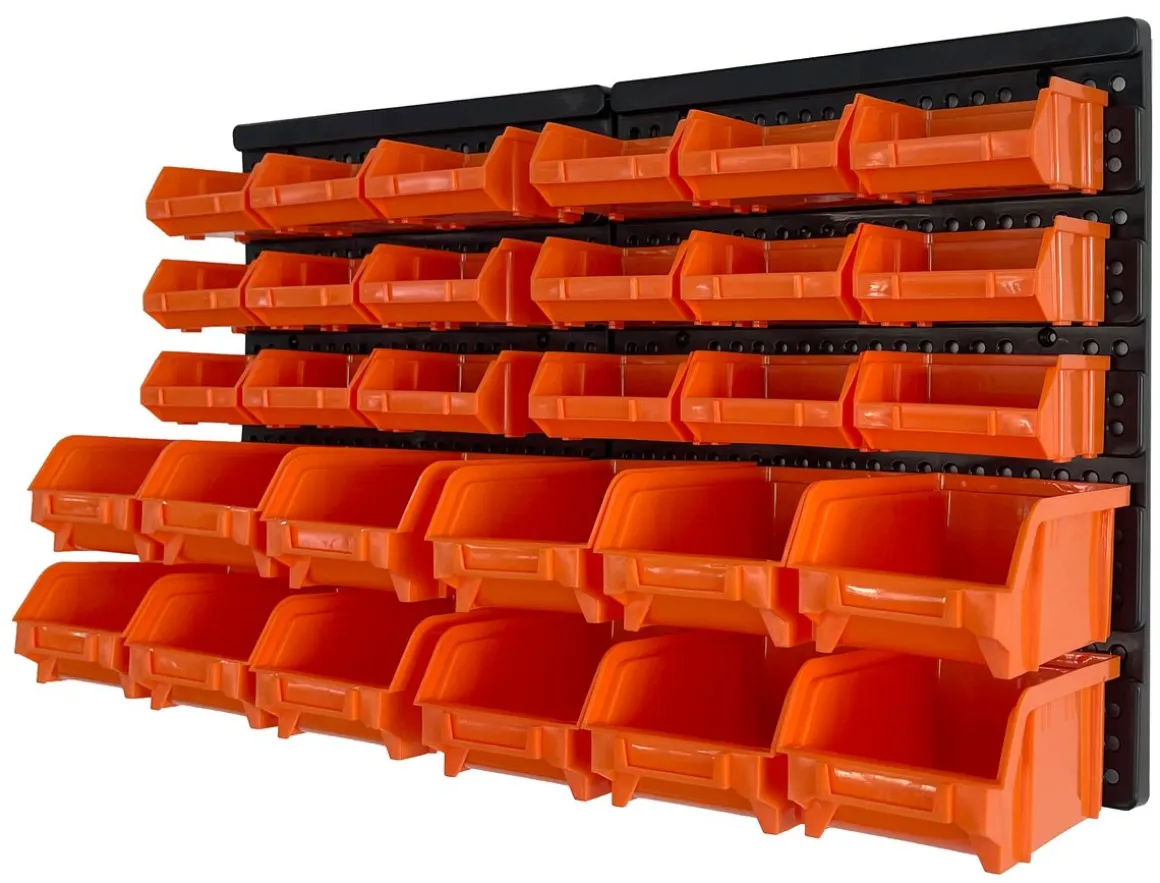 Wandregal mit Stapelboxen 30-teilig
